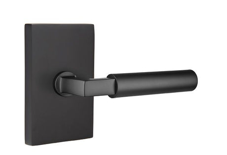 Emtek Lever Left Hand 2-3/8" Backset Privacy with Modern Rectangular Rose for 1-1/4" to 2" Door in Flat Black