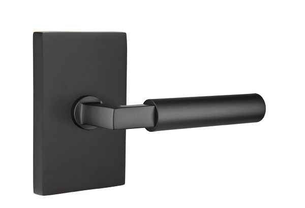 Emtek Lever Right Hand 2-3/8" Backset Privacy with Modern Rectangular Rose for 1-1/4" to 2" Door in Flat Black