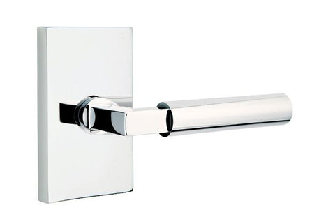 Emtek Lever Left Hand 2-3/8" Backset Privacy with Modern Rectangular Rose for 1-1/4" to 2" Door in Polished Chrome