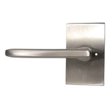 Emtek Lever Left Hand 2-3/8" Backset with Radius Latch Strike Privacy with Modern Rectangular Rose for 1-1/4" to 2" Door in Satin Nickel
