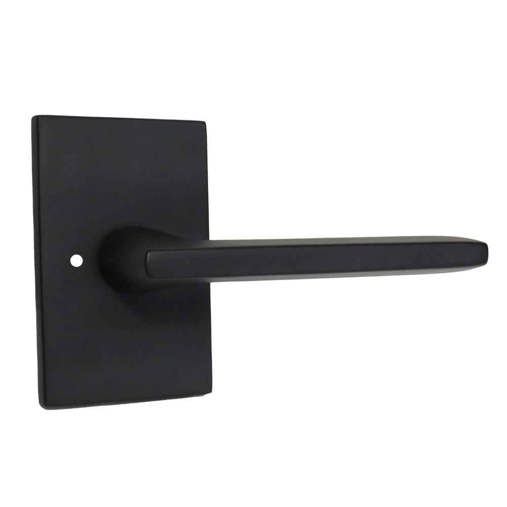 Emtek Lever Right Hand 2-3/8" Backset with Radius Latch Strike Privacy with Modern Rectangular Rose for 1-1/4" to 2" Door in Flat Black