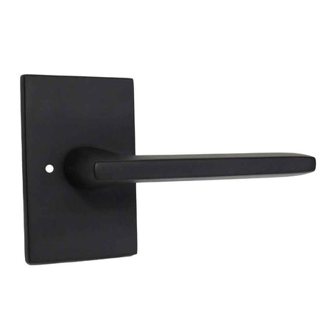 Emtek Lever Right Hand 2-3/8" Backset with Radius Latch Strike Privacy with Modern Rectangular Rose for 1-1/4" to 2" Door in Flat Black