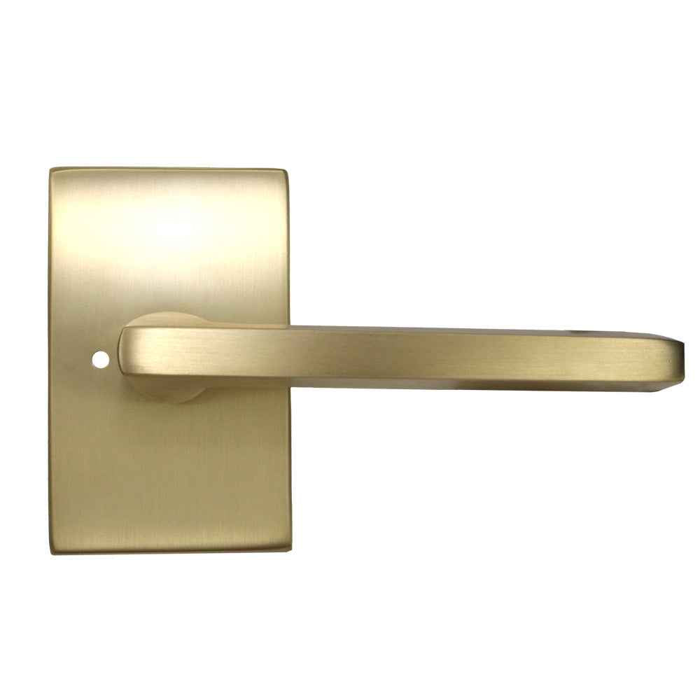 Emtek Lever Right Hand 2-3/8" Backset with Radius Latch Strike Privacy with Modern Rectangular Rose for 1-1/4" to 2" Door in Satin Brass
