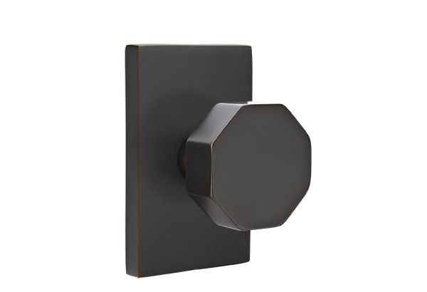 Emtek Knob 2-3/8" Backset Privacy with Modern Rectangular Rose for 1-3/8" to 2" Door - Reversible in Oil Rubbed Bronze