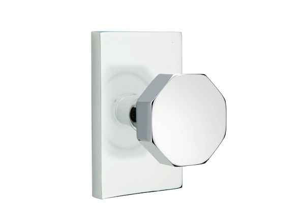 Emtek Knob 2-3/8" Backset Privacy with Modern Rectangular Rose for 1-3/8" to 2" Door - Reversible in Polished Chrome