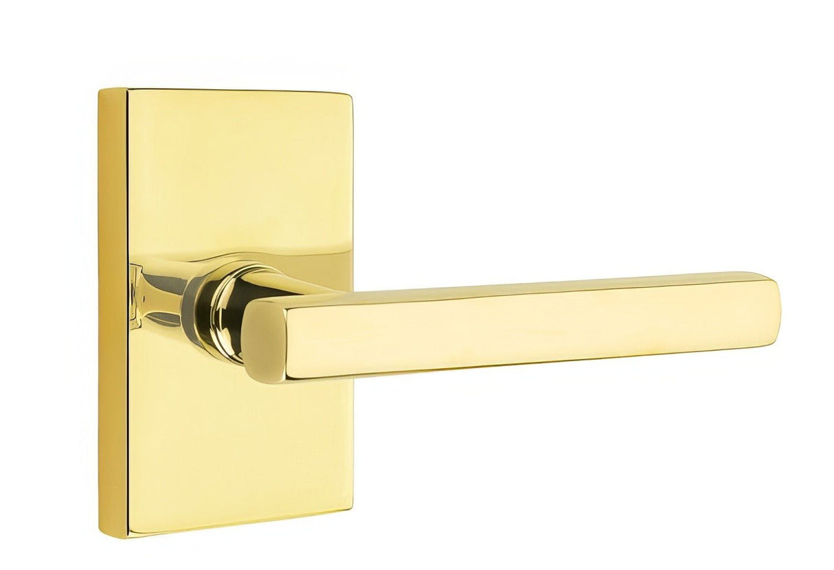 Emtek 5212FRLUS3NLLH unlacquered brass privacy door lever