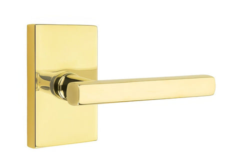 Emtek 5212FRLUS3NLLH unlacquered brass privacy door lever