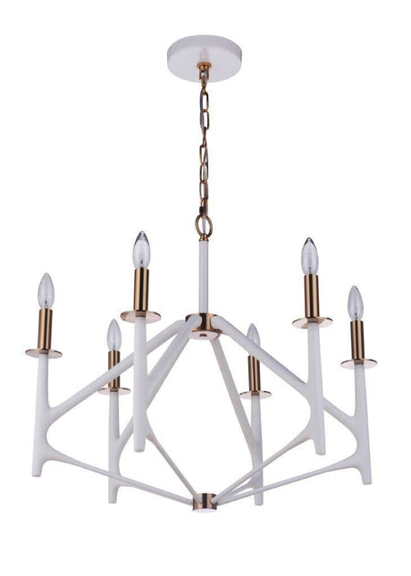 Craftmade 55526-MWWSB-SB The Reserve 6 Light Chandelier Matte White / Satin Brass