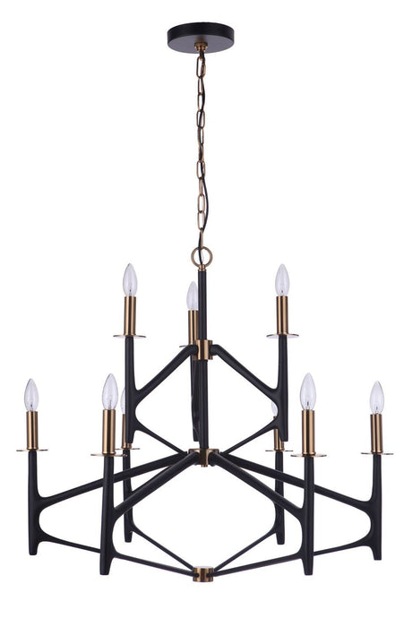 Craftmade 55529-FBSB-SB The Reserve 9 Light 2-Tier Chandelier Flat Black / Satin Brass