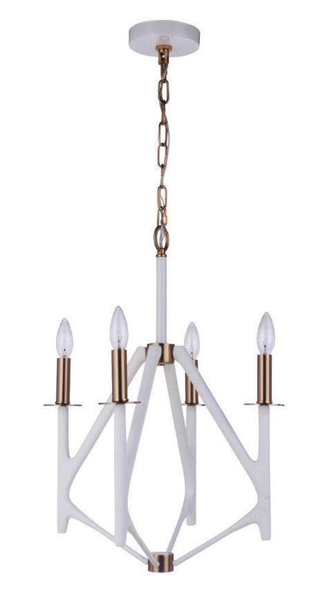 Craftmade 55534-MWWSB-SB The Reserve 4 Light Chandelier Matte White / Satin Brass