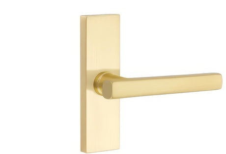 Emtek 5607FRLUS4LH satin brass privacy door lever