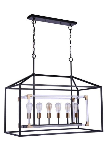 Craftmade 58076-FBSB Aaron 6 Light Island in Flat Black / Satin Brass