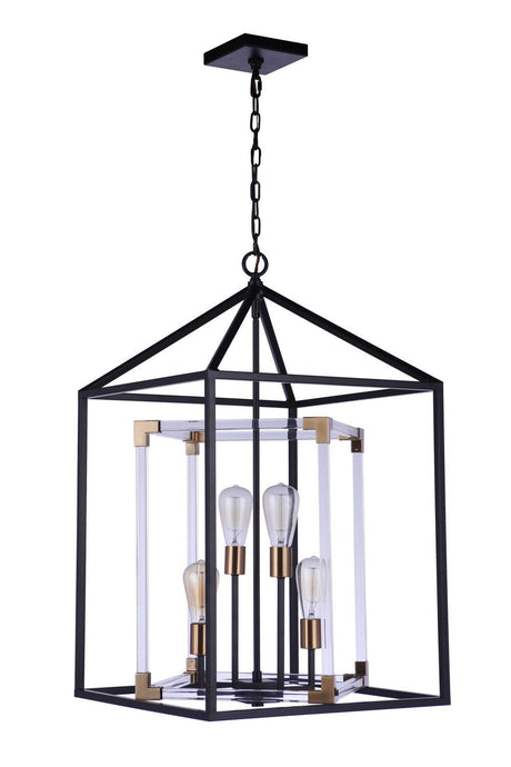 Craftmade 58094-FBSB Aaron 4 Light Pendant in Flat Black / Satin Brass