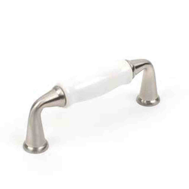 Century Hardware 10433-15WT satin nickel/white cabinet pull handle