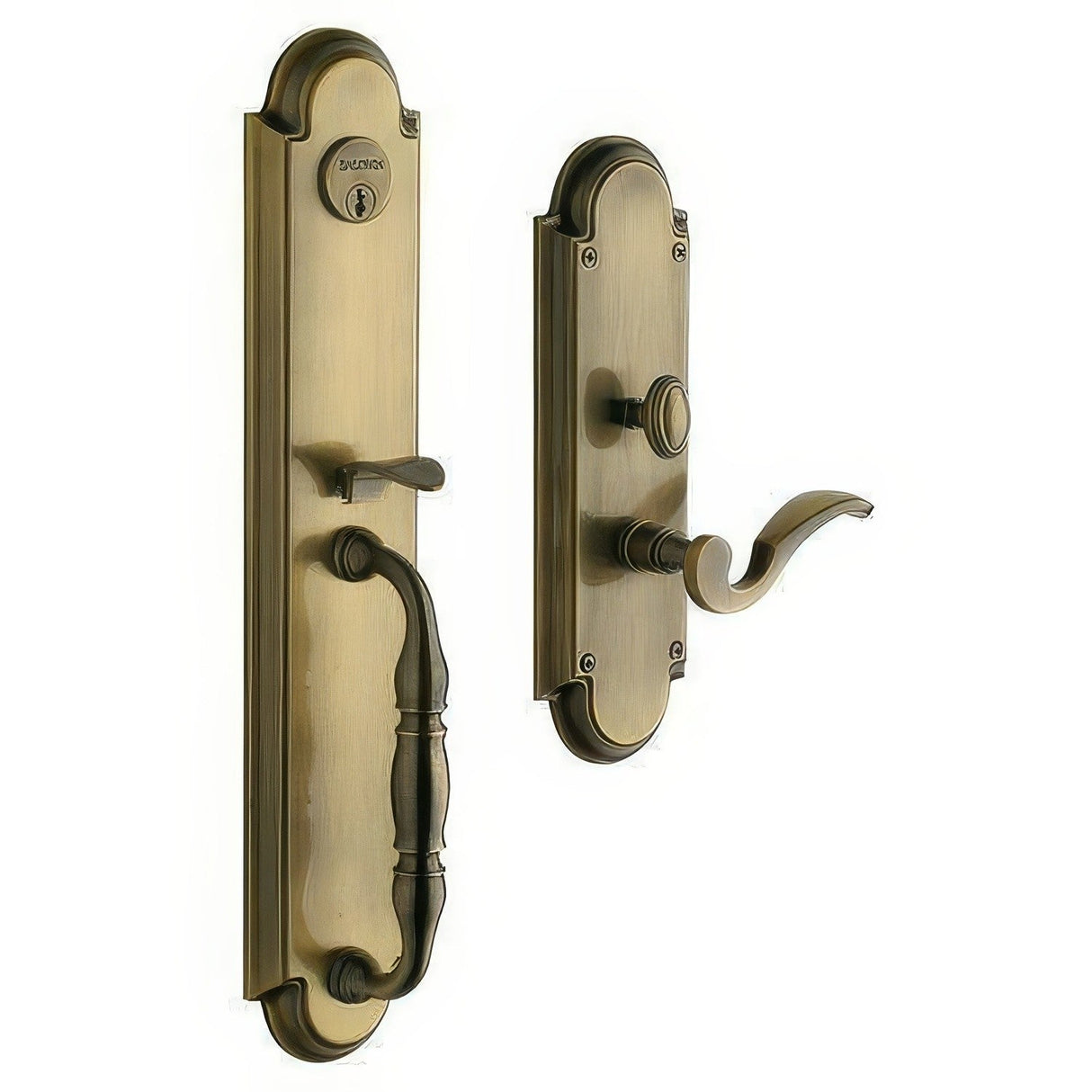Baldwin 6544050LDBL satin brass and black handleset trim pack