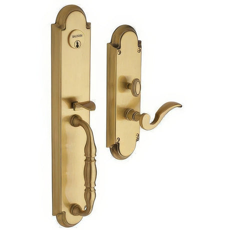 Baldwin 6544060RENT satin brass and brown 6544.rent hamilton right hand single cylinder mortise handleset trim set