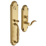 Baldwin 6544060RFD satin brass and brown handleset trim pack