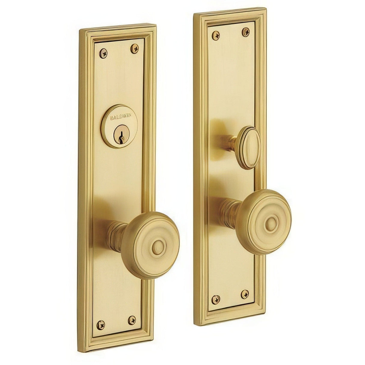 Baldwin 6547060ENTR satin brass and brown 6547.entr nashville single cylinder mortise handleset trim set