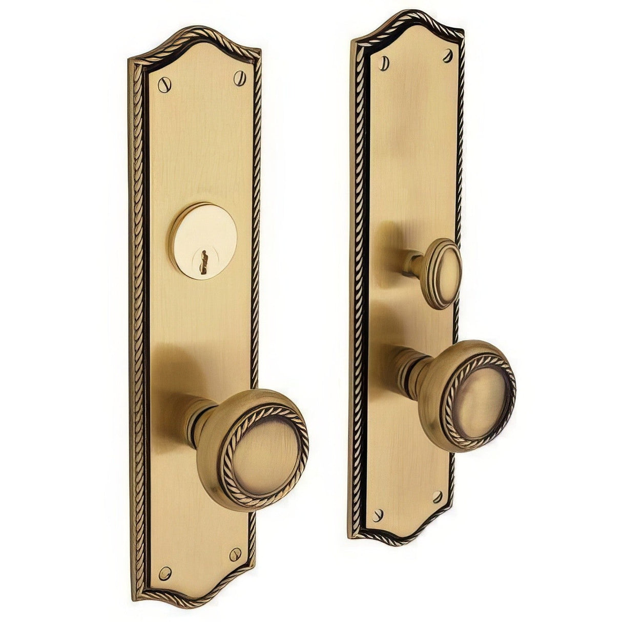 Baldwin 6554060FD satin brass and brown handleset trim pack