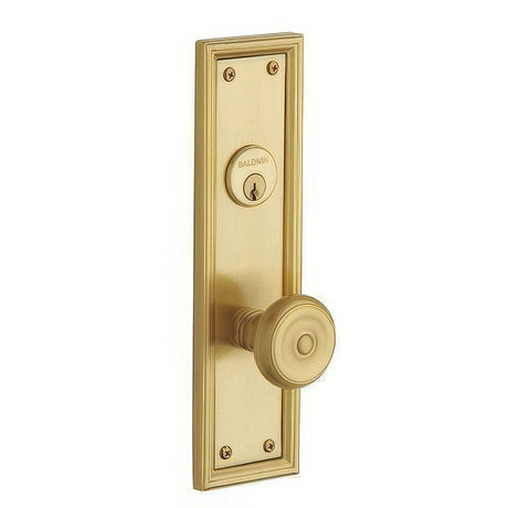 Baldwin 6793060KC satin brass and brown handleset trim pack