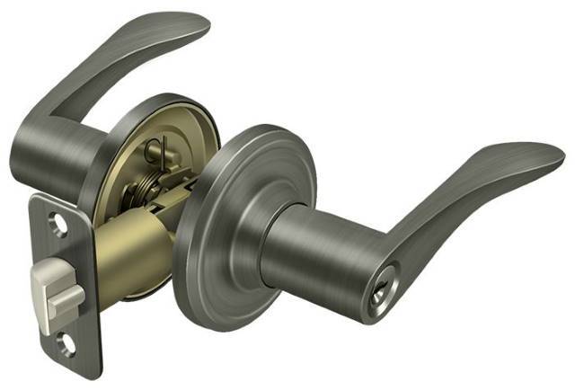 Deltana 6861-15A antique nickel keyed entry door lever