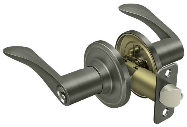 Deltana 6861L-15A antique nickel keyed entry door lever
