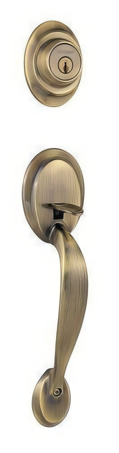 Kwikset 689DALIP-5 antique brass double cylinder handleset