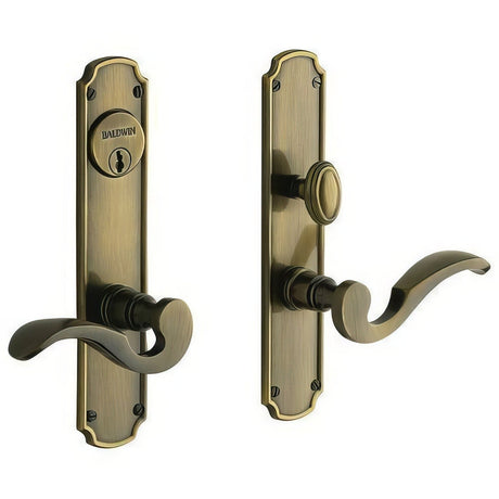 Baldwin 6942050ENTR satin brass and black 6942.entr bismark single cylinder mortise handleset trim set