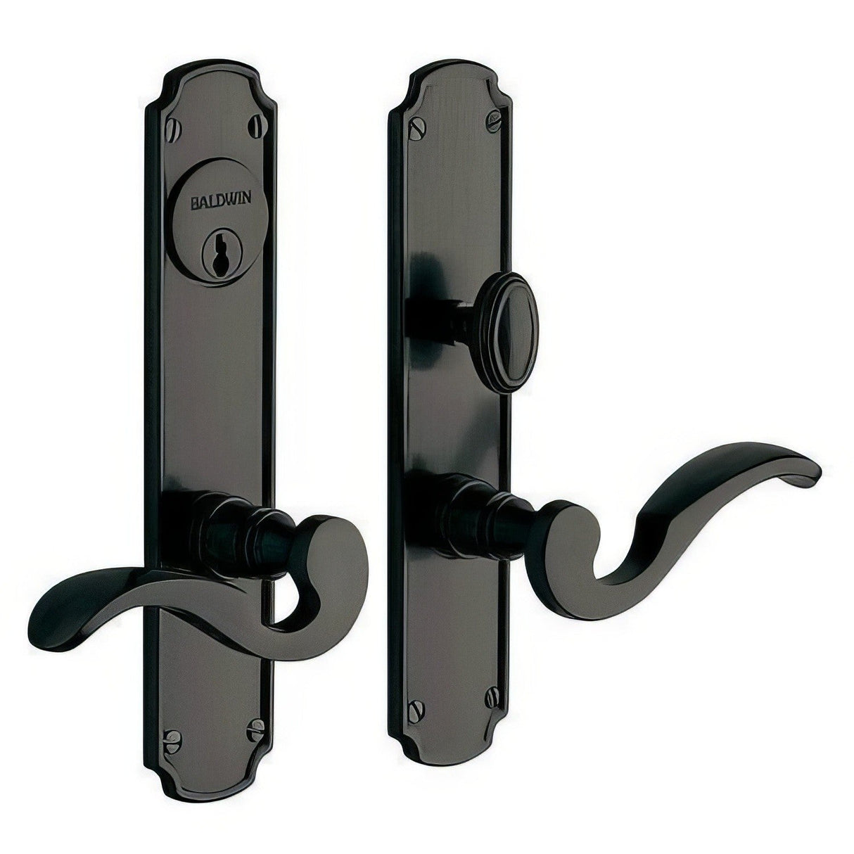 Baldwin 6942190ENTR satin black 6942.entr bismark single cylinder mortise handleset trim set