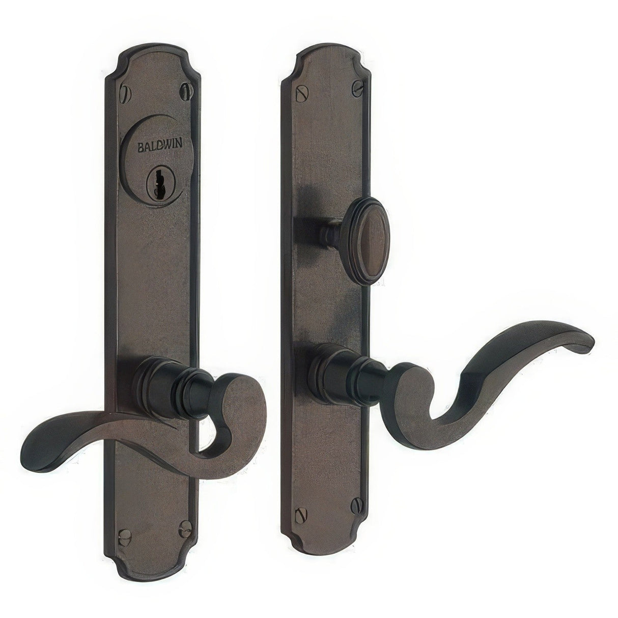 Baldwin 6942402ENTR distressed oil rubbed bronze 6942.entr bismark single cylinder mortise handleset trim set
