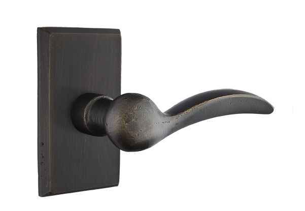 Emtek Lever Right Hand 2-3/8" Backset Passage with Style # 3 Rose for 1-3/8" to 2" Door in Medium Bronze