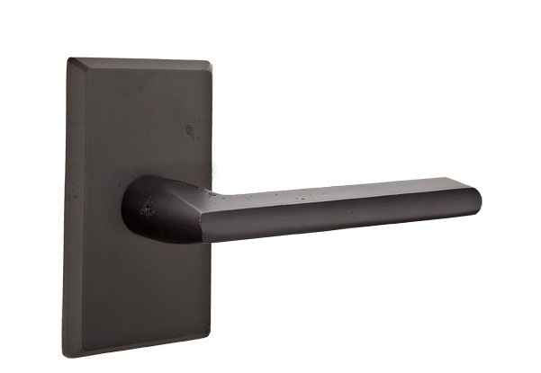 Emtek Lever Left Hand 2-3/8" Backset Passage with Style # 3 Rose for 1-3/8" to 2" Door in Flat Black Bronze
