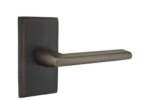Emtek Lever Left Hand 2-3/8" Backset Passage with Style # 3 Rose for 1-3/8" to 2" Door in Medium Bronze