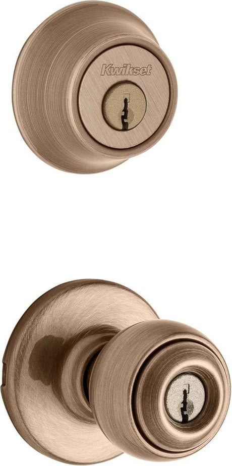 Kwikset CP690T Clear Pack Combo Tylo Knob Entry in Antique Brass