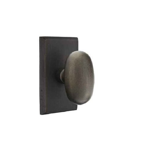 Emtek Bronze Egg Knob 2-3/8" Backset Privacy with Style # 3 Rose for 1-3/8" to 2" Door - Reversible in Medium Bronze