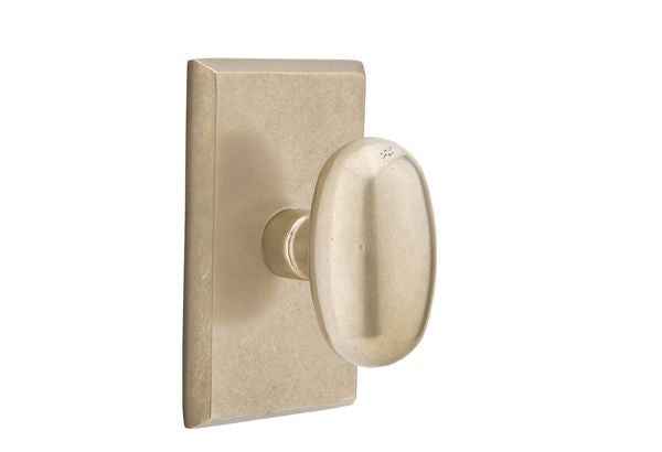 Emtek Bronze Egg Knob 2-3/8" Backset Privacy with Style # 3 Rose for 1-3/8" to 2" Door - Reversible in Tumbled White Bronze