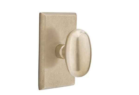 Emtek Bronze Egg Knob 2-3/8" Backset Privacy with Style # 3 Rose for 1-3/8" to 2" Door - Reversible in Tumbled White Bronze