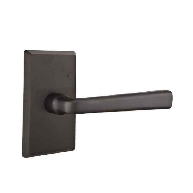 Emtek Lever Left Hand 2-3/8" Backset Privacy with Style # 3 Rose for 1-3/8" to 2" Door in Flat Black Bronze