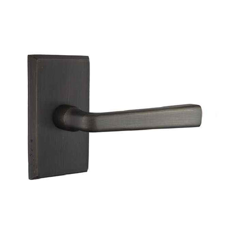Emtek Lever Right Hand 2-3/8" Backset Privacy with Style # 3 Rose for 1-3/8" to 2" Door in Medium Bronze