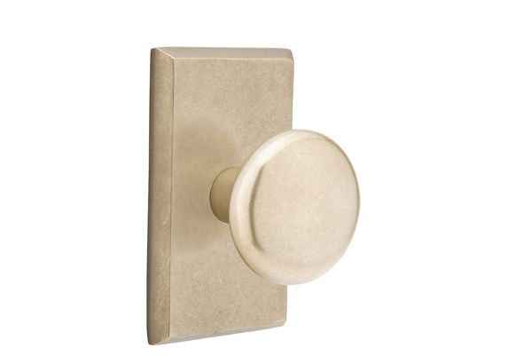 Emtek Knob 2-3/8" Backset Privacy with Style # 3 Rose for 1-3/8" to 2" Door - Reversible in Tumbled White Bronze
