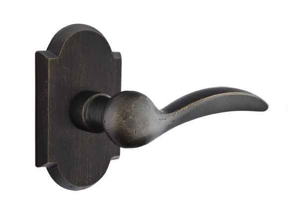 Emtek Lever Right Hand 2-3/8" Backset Privacy with Style # 1 Rose for 1-3/8" to 2" Door in Medium Bronze
