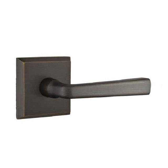 Emtek Lever Right Hand 2-3/8" Backset Privacy with Style # 6 Rose for 1-3/8" to 2" Door in Medium Bronze