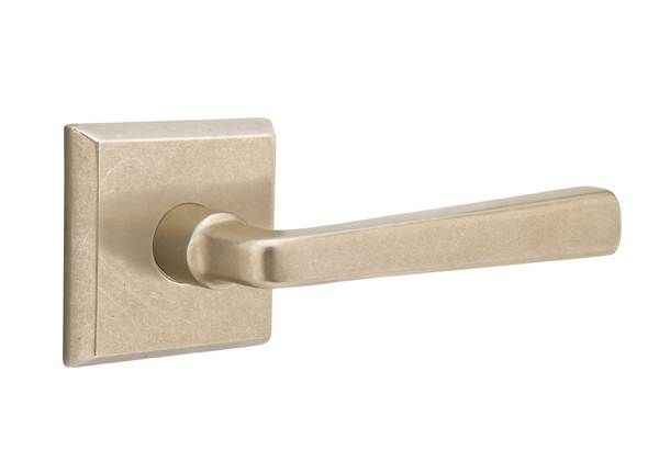 Emtek Lever Right Hand 2-3/8" Backset Privacy with Style # 6 Rose for 1-3/8" to 2" Door in Tumbled White Bronze