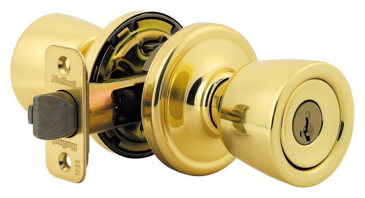 Kwikset 740A-3S polished brass keyed entry door knob