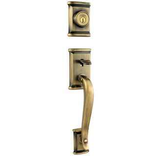 Kwikset 801ADHLIP-5 antique brass double cylinder handleset