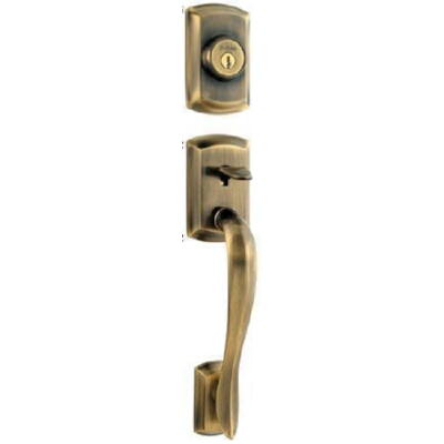 Kwikset 801AVHLIP-5 antique brass double cylinder handleset