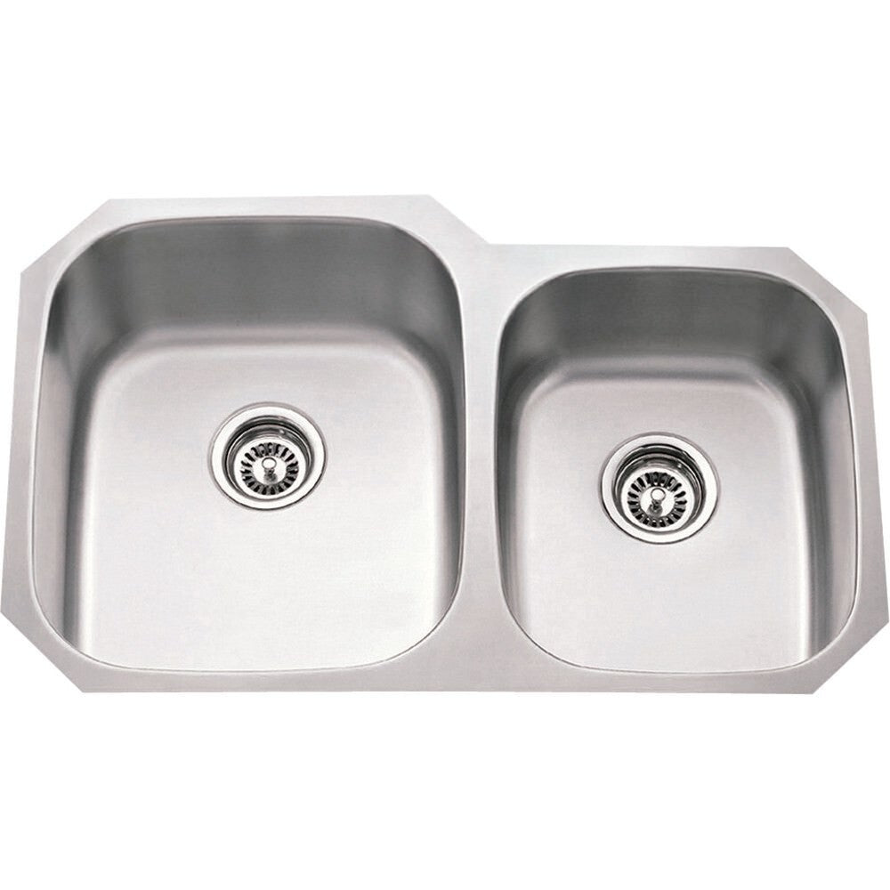 Hardware Resources 801L 16 Gauge 60/40 Stainless Steel Undermount Sink, Larger Left Bowl