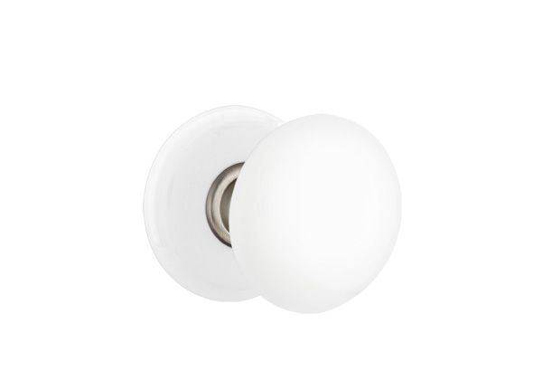 Emtek White Porcelain Knob 2-3/8" Backset Privacy with Porcelain Rose for 1-1/4" to 2" Door - Reversible in Pewter