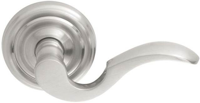 Emtek 8100CUS15RH Cortina Lever Right Hand 2-3/8" Backset Passage with Regular Rose for 1-1/4" to 2" Door Satin Nickel Finish