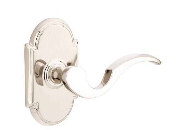 Emtek 8108CUS14LH Cortina Lever Left Hand 2-3/8" Backset Passage with # 8 Rose for 1-1/4" to 2" Door Polished Nickel Lifetime Finish